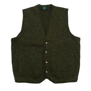 Orvis 80s Vintage Cardigan Sweater Vest:  Men's Large, Olive (Wool, Made in UK)